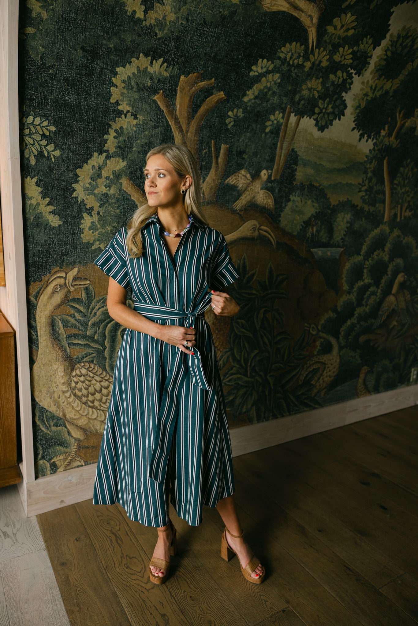 red stripe linen whipstitch callahan dress Red Stripe Linen Whipstitch Callahan Dress - STACIE FLINNER