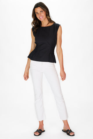 Camden Top in Black Silky Oxford