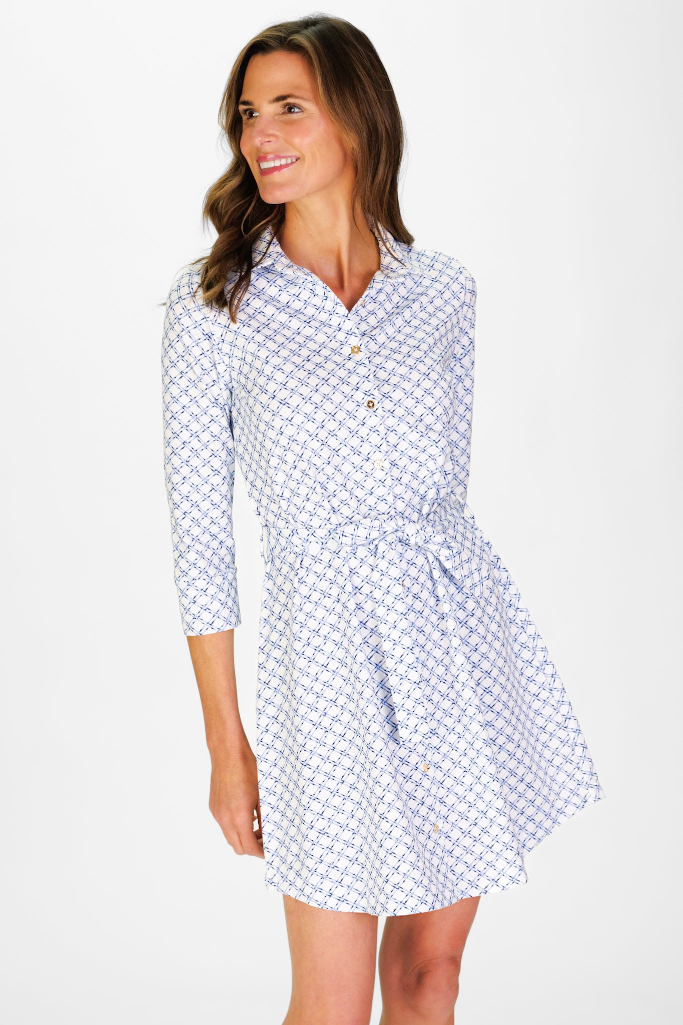Women's Camila Dress in Cornflower Trellis | Duffield Lane Women's Camila Dress in Cornflower Trellis | Duffield Lane