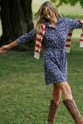 Camila Dress in Navy Spiced Blooms