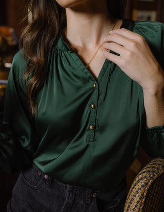 Carlisle Top in Spruce Stretch Satin