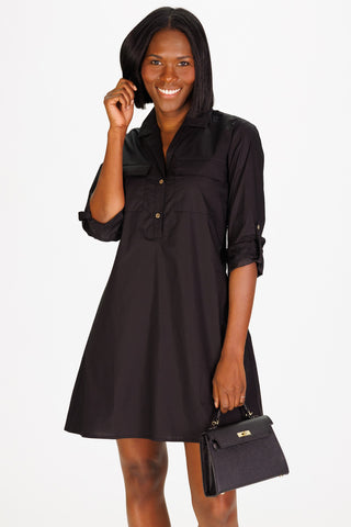 Carson Dress in Black Stretch Poplin