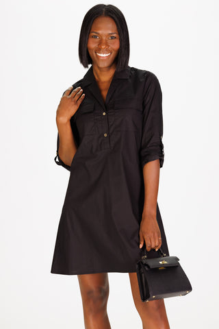 Carson Dress in Black Stretch Poplin