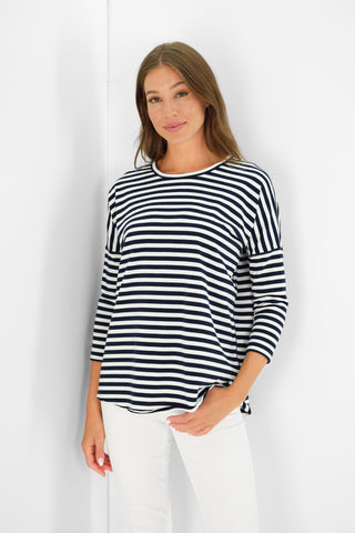 Cassie Top in Navy and White Stripe