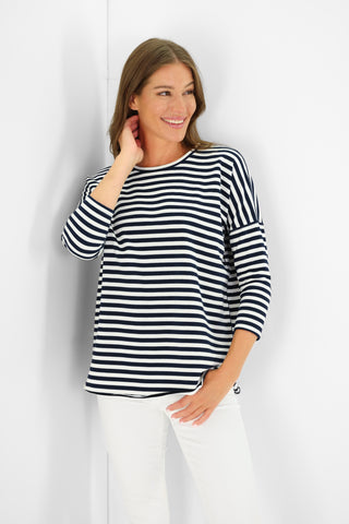 Cassie Top in Navy and White Stripe