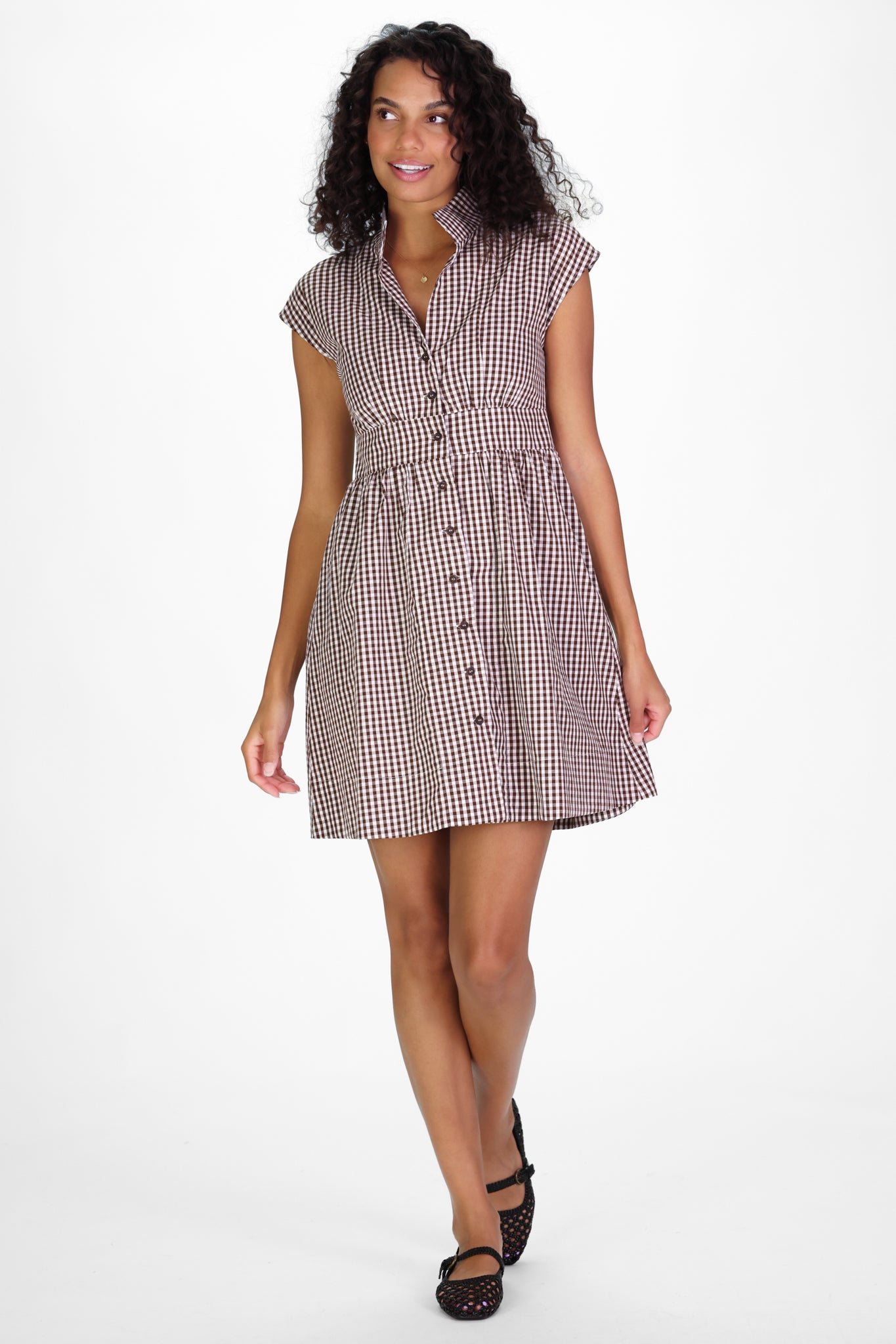 Women's Cece Dress in Brown Gingham