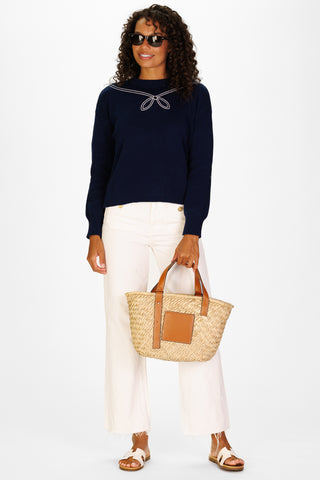 Sailor Embroidered Sweater in Navy and White