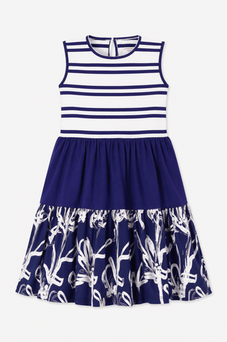 Girls Harriet Dress in Royal Navy Colorblock