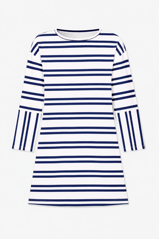 Girls Nicole Dress in Double Navy Stripe