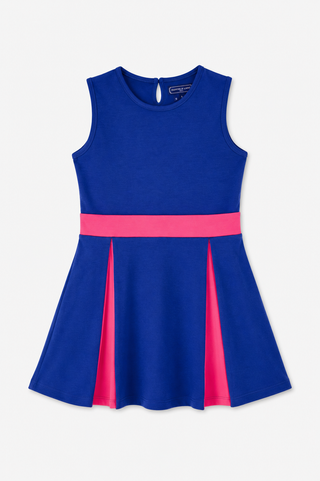 Girls Pique Auden Dress in Royal Navy & Raspberry