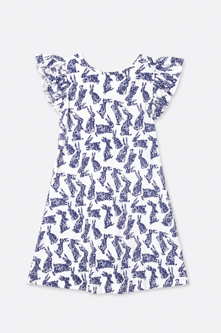 Girls Nellie Bow Dress in Bunny Print