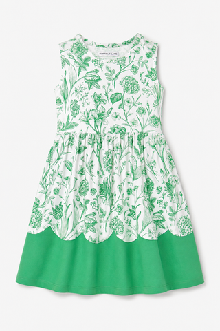 Girls Albany Dress in Green Botanical Toile