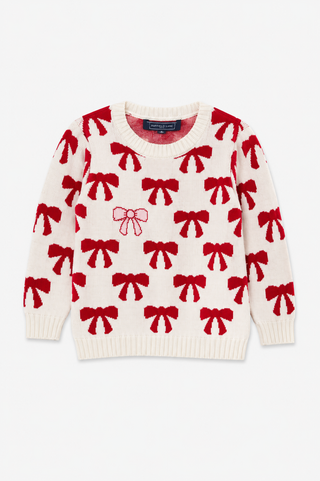 Girls Puff Sleeve Bow Sweater in Ivory