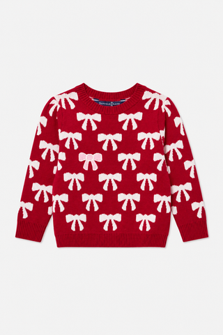 Girls Puff Sleeve Bow Sweater in Red