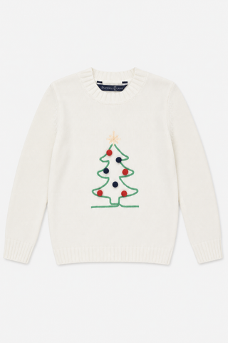 Kids Tree Doodle Crew Neck Sweater in Ivory