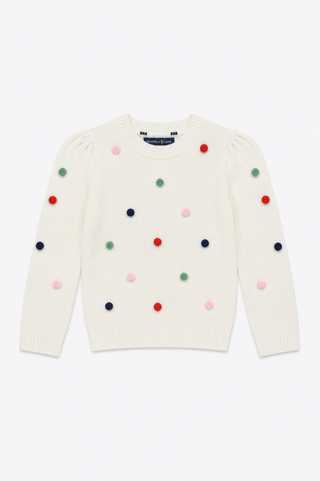 Girls Holiday Pom Pom Crew Neck Sweater