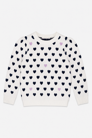 Girls Ivory and Navy Heart Monogram Sweater