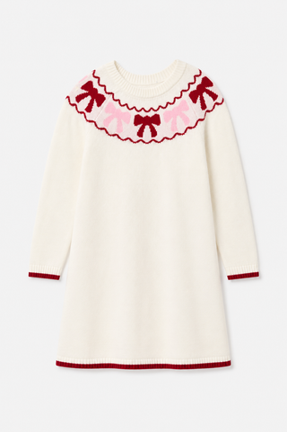 Girls Bow Sweater Dress in Ivory