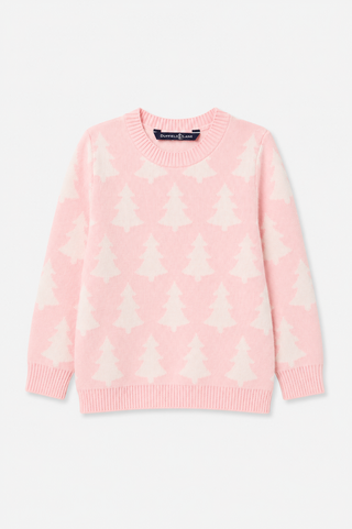 Kids Snowy Trees Crew Neck Sweater in Light Pink