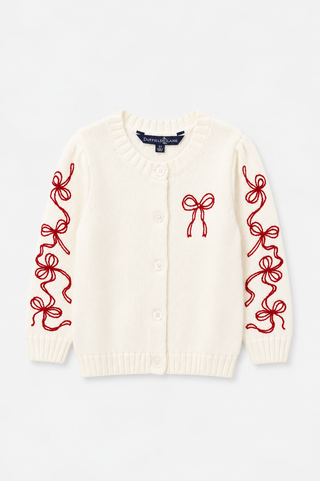 Girls Bow Cardigan in Ivory