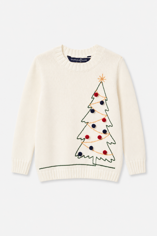 Kids Large Doodle Tree Crew Neck Sweater in Ivory