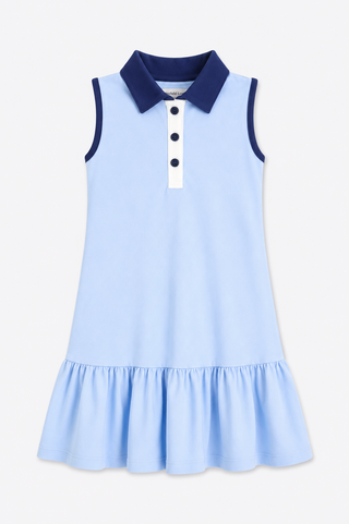 Girls Pique Destin Dress in Blue Bell Colorblock 3