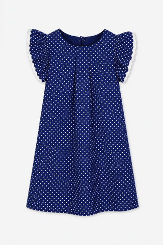 Girls Wila Dress in Navy Polkadot
