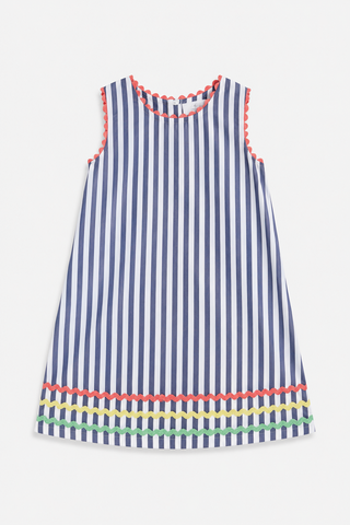 Girls Libby Dress in Navy and White Classic Stripe