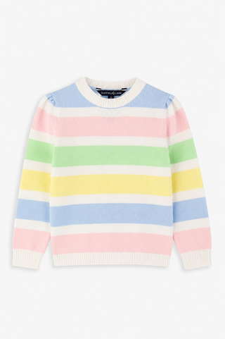 Girls Pastel Stripe Puff Sleeve Sweater