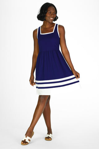 Cheyenne Dress in Royal Navy and White