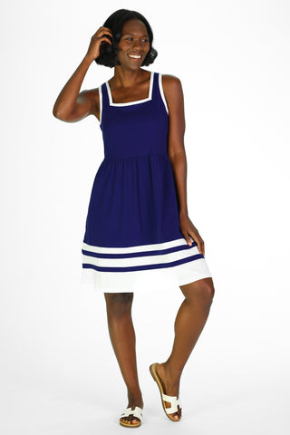 Cheyenne Dress in Royal Navy and White