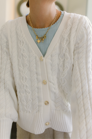 Ivory Cotton Chloe Cable Knit Cardigan