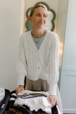 Ivory Cotton Chloe Cable Knit Cardigan