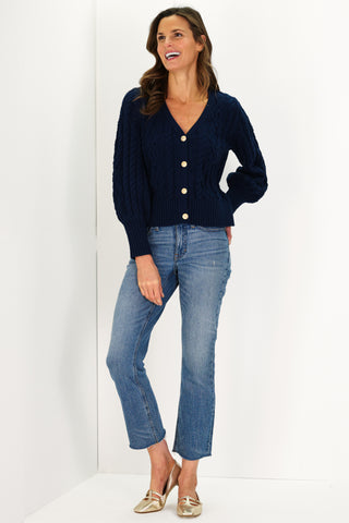 Navy Cotton Chloe Cable Knit Cardigan