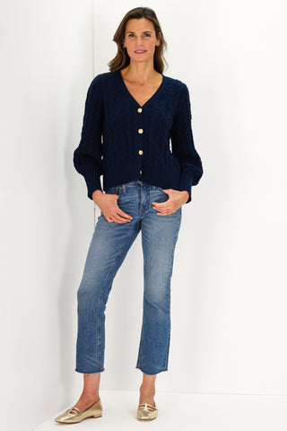 Navy Cotton Chloe Cable Knit Cardigan