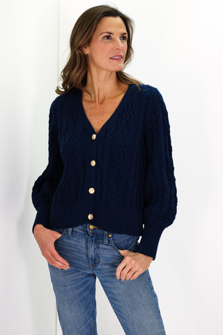 Navy Cotton Chloe Cable Knit Cardigan