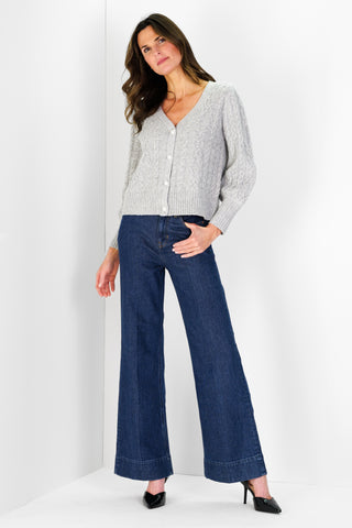 Chloe Cable Knit Cardigan in Silver Shimmer