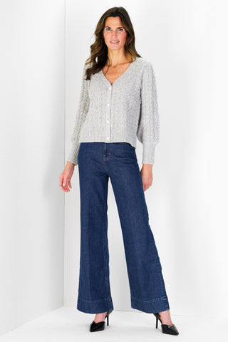 Chloe Cable Knit Cardigan in Silver Shimmer