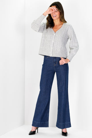 Chloe Cable Knit Cardigan in Silver Shimmer