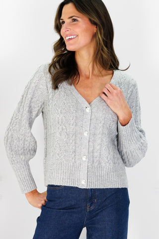 Chloe Cable Knit Cardigan in Silver Shimmer
