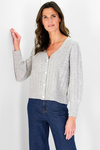 Chloe Cable Knit Cardigan in Silver Shimmer