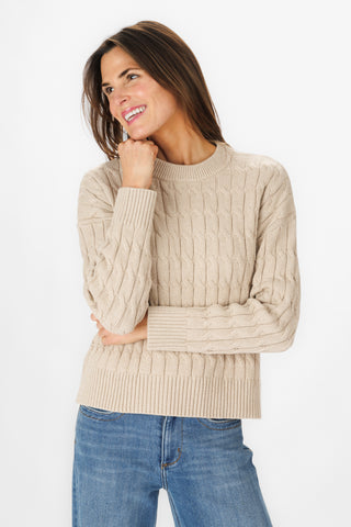 Chunky Cable Knit Sweater in Heathered Oatmeal