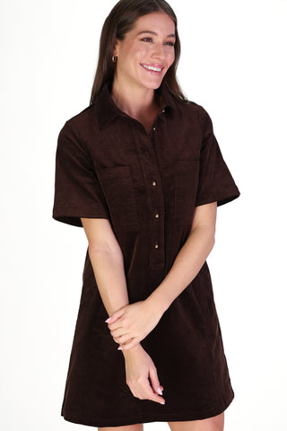 Corduroy Mary Dress in Brown
