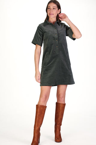 Corduroy Mary Dress in Forest