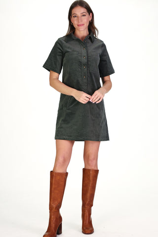 Corduroy Mary Dress in Forest