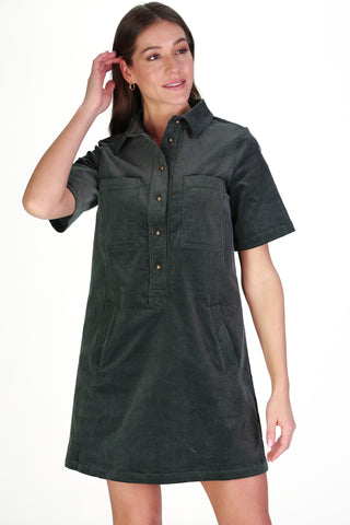 Corduroy Mary Dress in Forest