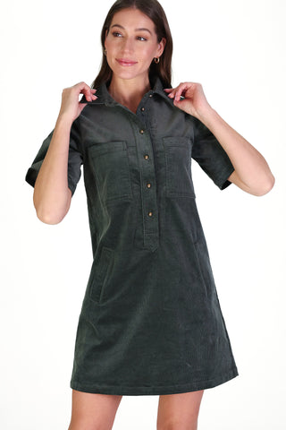 Corduroy Mary Dress in Forest