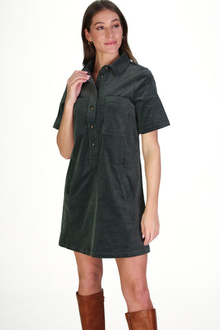 Corduroy Mary Dress in Forest
