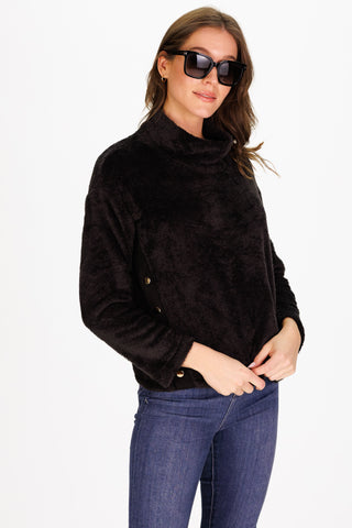 Cori Sweatshirt in Black Fuzzy Fleece