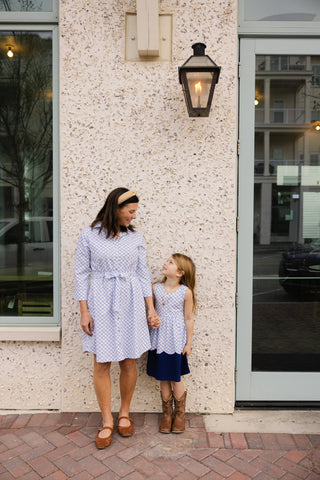 Girl Albany Dress in Cornflower Trellis